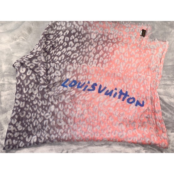 RARE Louis Vuitton Stephen Sprouse Leopard Scarf Pink Grey Graffiti Logo Italy - Picture 3 of 9